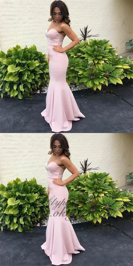 Mermaid Sweetheart Sleeveless Floor-Length Blush Pink Satin Prom Dresses, TYP1252