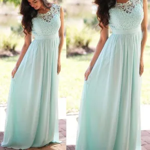 mint green lace bridesmaid dresses long chiffon cheap a line sleeveless custom wedding party dress
