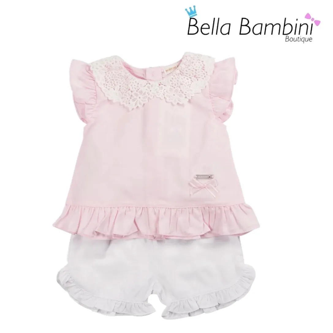 Mintini Pink Lace Collar Short Set