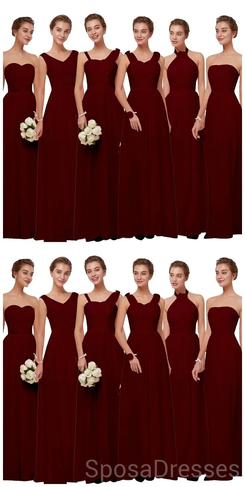 Mismatched Chiffon Dark Red Cheap Long Cheap Bridesmaid Dresses Online, WG630