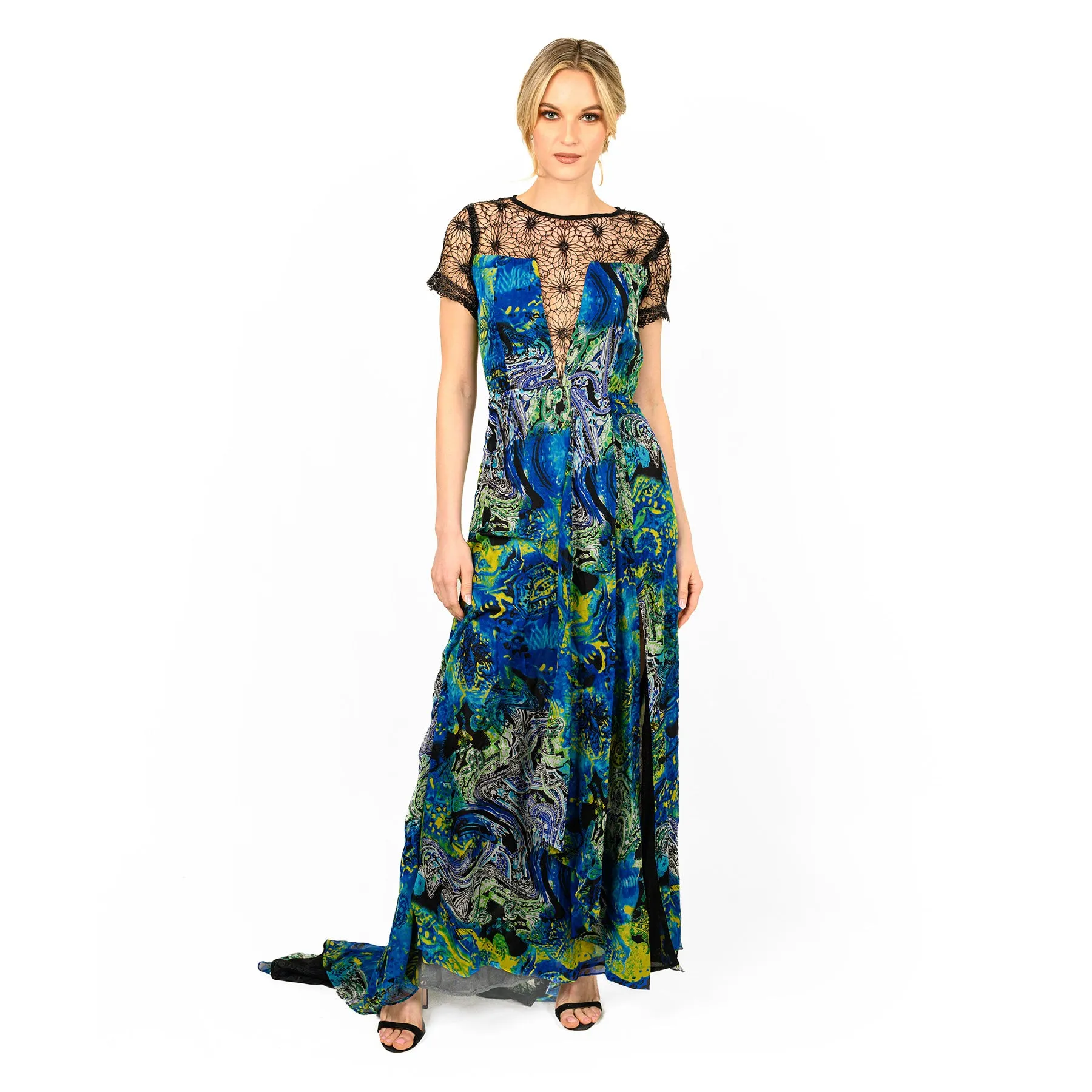 Mix-Media Side Flounce Gown