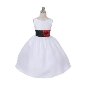 Morgan - Bridal Ivory or White - Black Sash and Flower