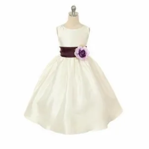Morgan - Bridal Ivory or White - Purple Sash and Flower
