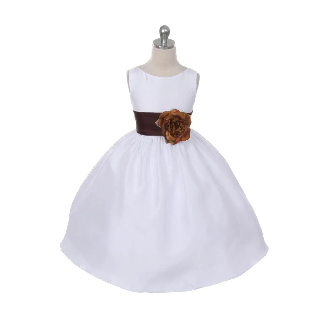 Morgan - Bridal Ivory or White - Purple Sash and Flower
