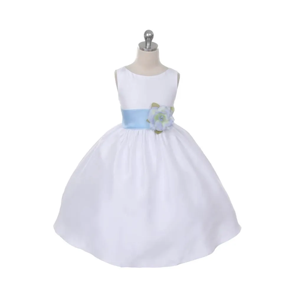 Morgan - Bridal Ivory or White - Purple Sash and Flower