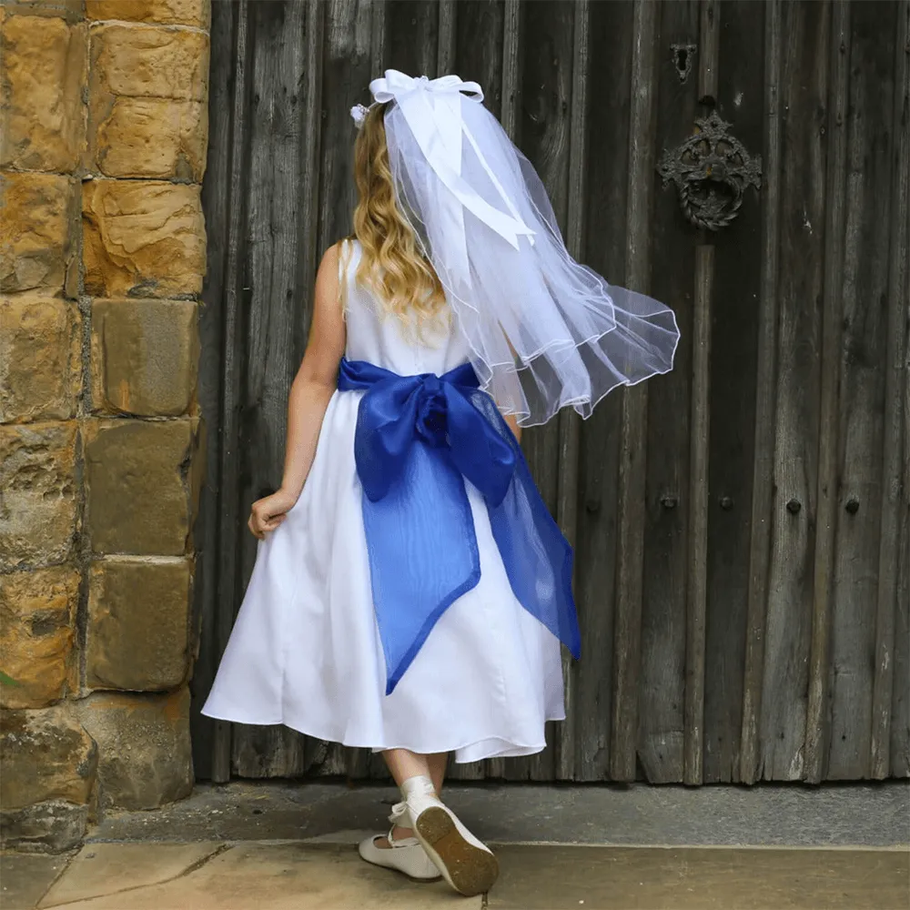 Morgan - Bridal Ivory or White - Purple Sash and Flower
