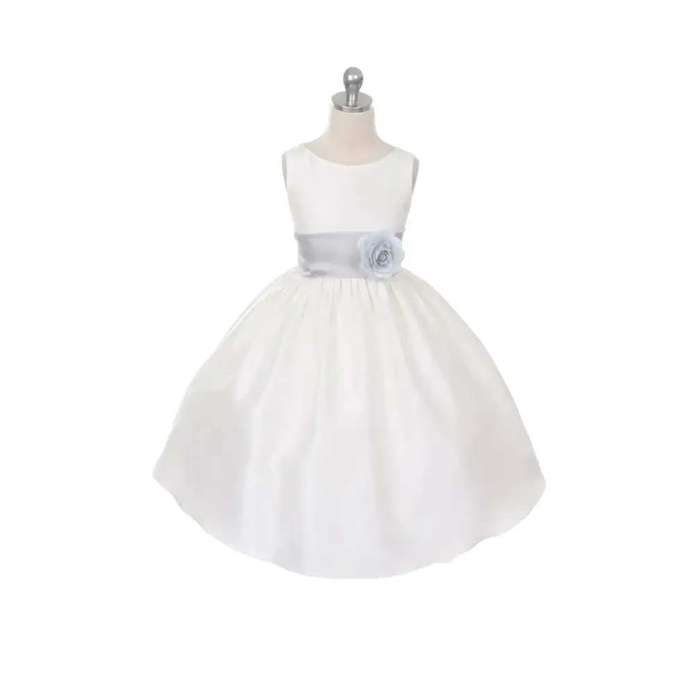 Morgan - Bridal Ivory or White - Silver Grey Sash and Flower
