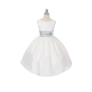 Morgan - Bridal Ivory or White - Silver Grey Sash and Flower