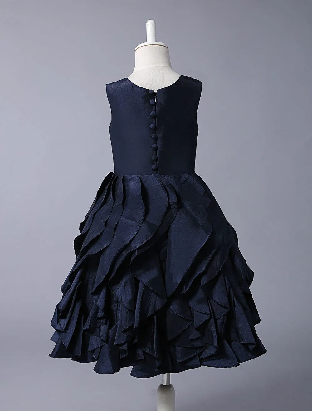 Navy Blue Taffeta flower girl dress With Ruffle Skirt