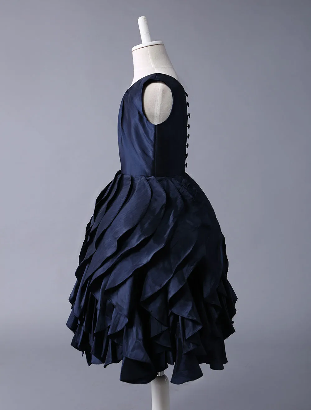 Navy Blue Taffeta flower girl dress With Ruffle Skirt