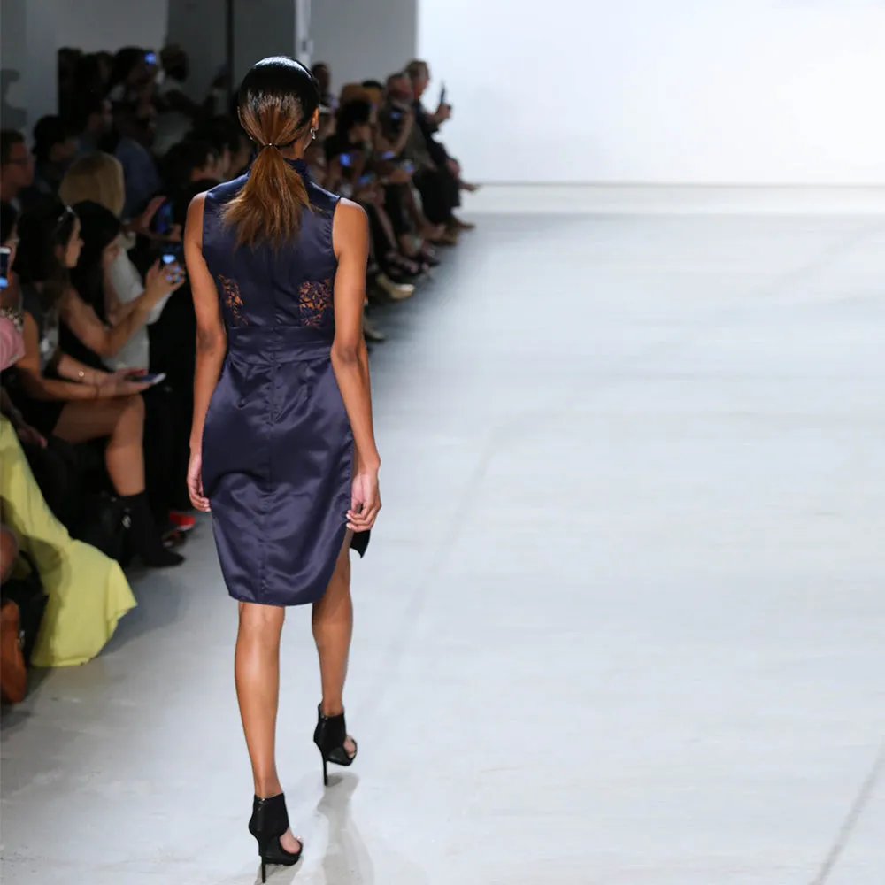 Navy Satin and Lace Dress