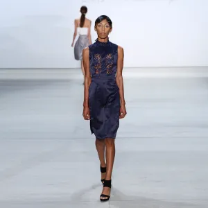 Navy Satin and Lace Dress