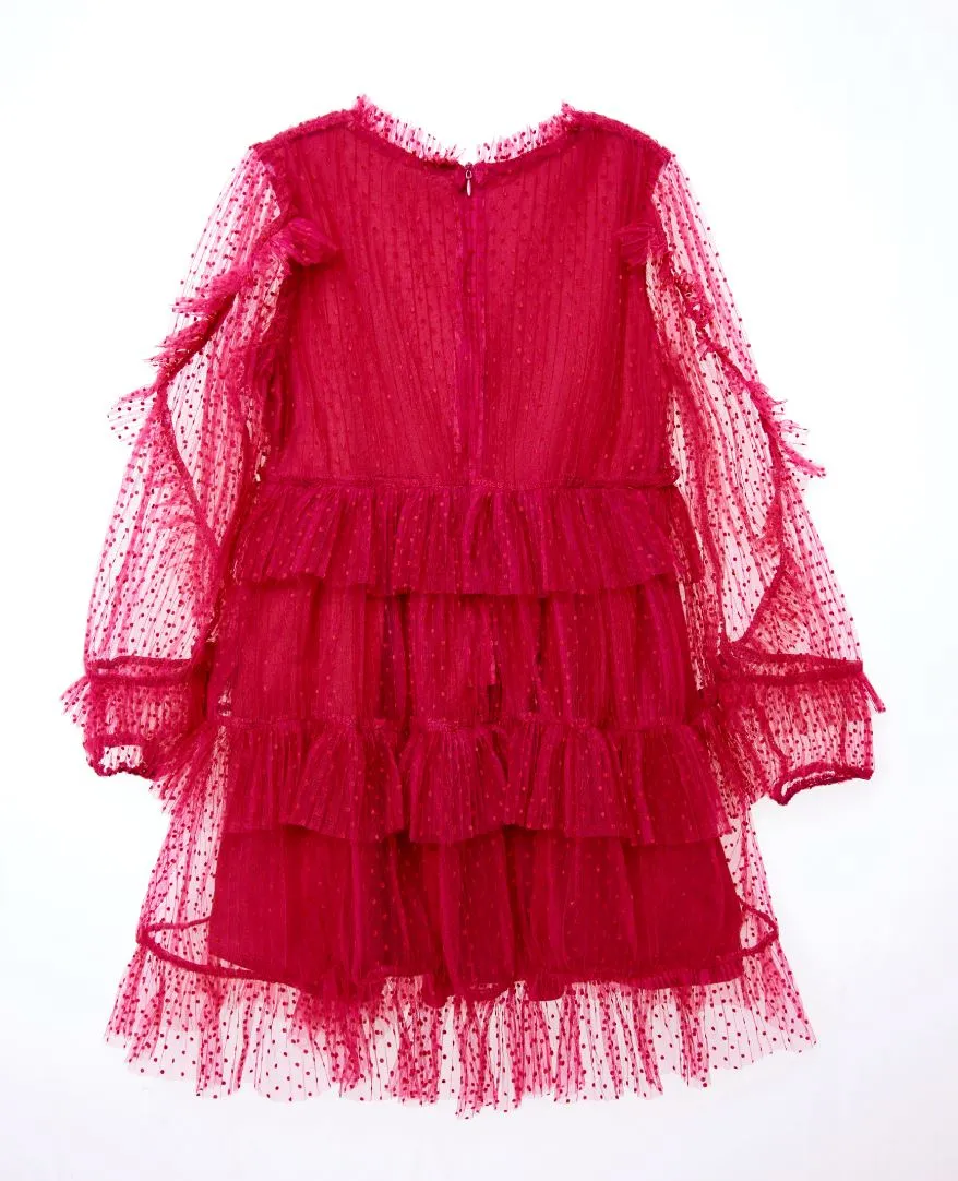 Nicole Miller Chiffon Ruffle Sleeve Dress