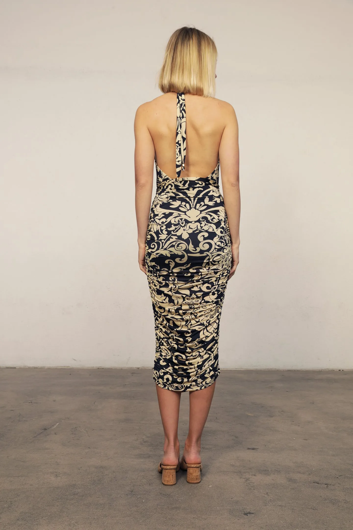 Night Floral Tie Halter Midi