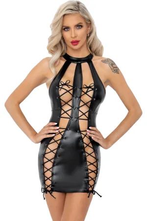 Noir handmade Double Lace-up Front Powerwetlook Dress