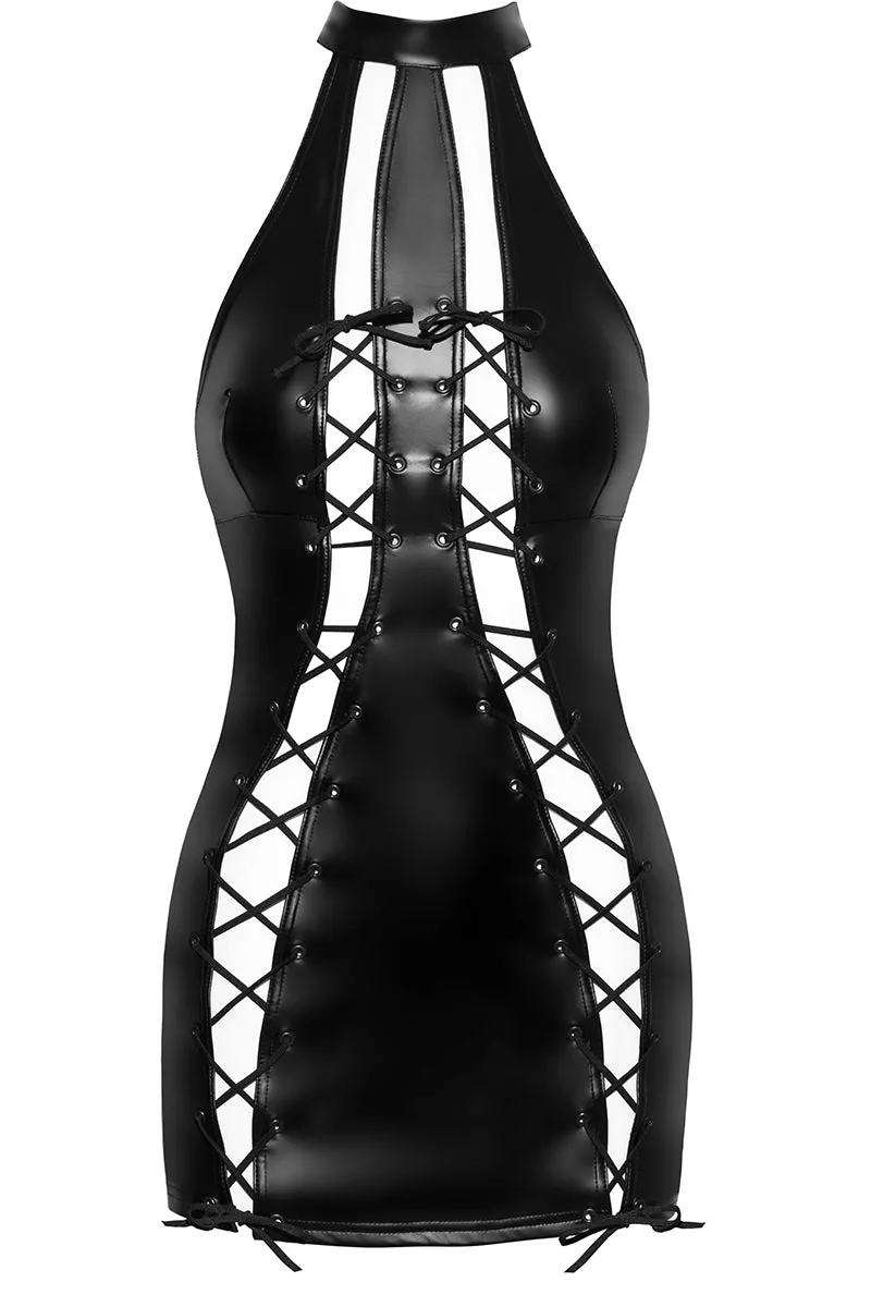 Noir handmade Double Lace-up Front Powerwetlook Dress
