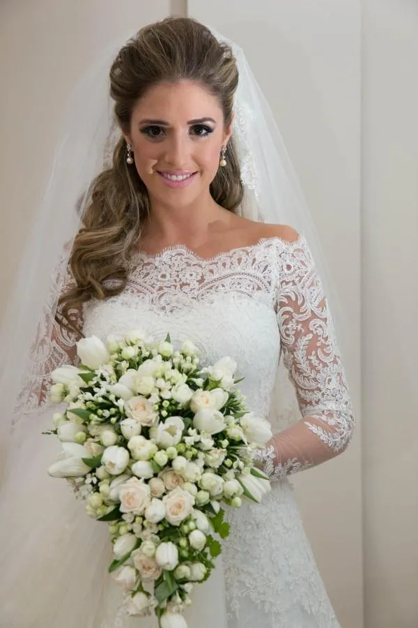 Noiva Train Ivory Long Sleeve Lace Wedding Dress 2018 Elegant Sweep Zipper Back Vestidos De Applique Wedding Dress-710543