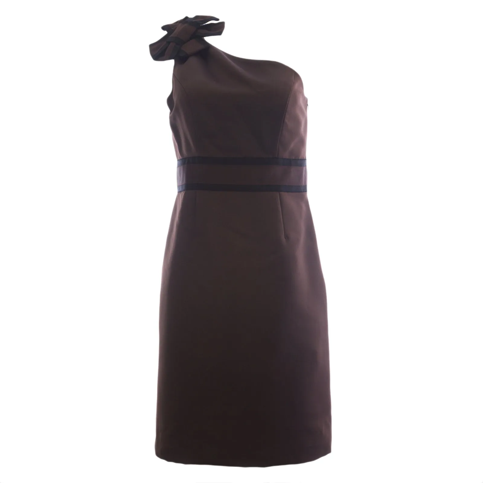 NUE by Shani Women's One Shoulder Satin Grosgrain Trim Dress S147 $290 NWT