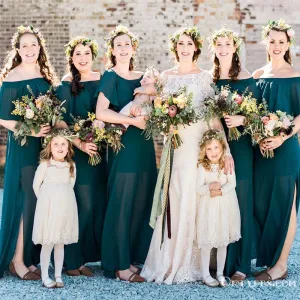 Off-The-Shoulder Chiffon Charming Long Side Slit Cheap Wedding Party Bridesmaid Dresses, TYP2076