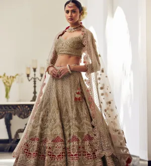 Off White and Red Lehenga Choli Dupatta Bridal Dress