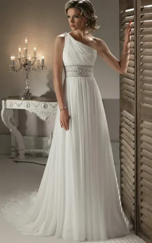 One Shoulder Bridal Gown With Craystal Embellishment Girdling-700520