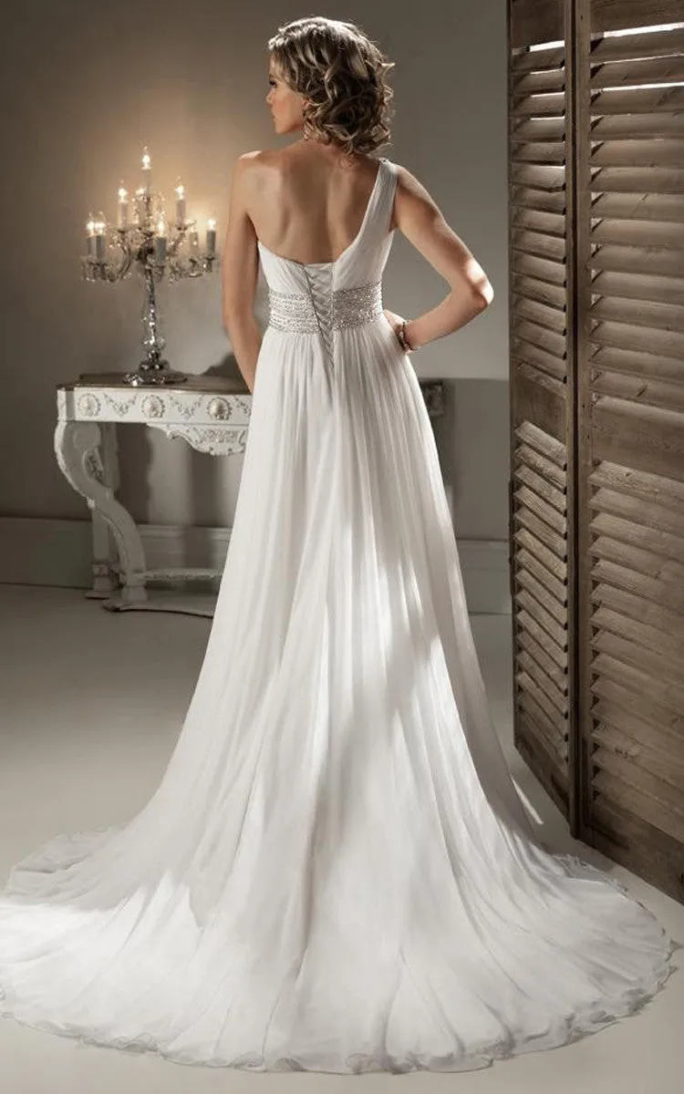 One Shoulder Bridal Gown With Craystal Embellishment Girdling-700520