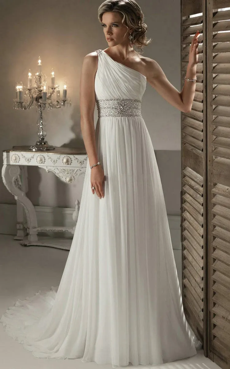 One Shoulder Bridal Gown With Craystal Embellishment Girdling-700520