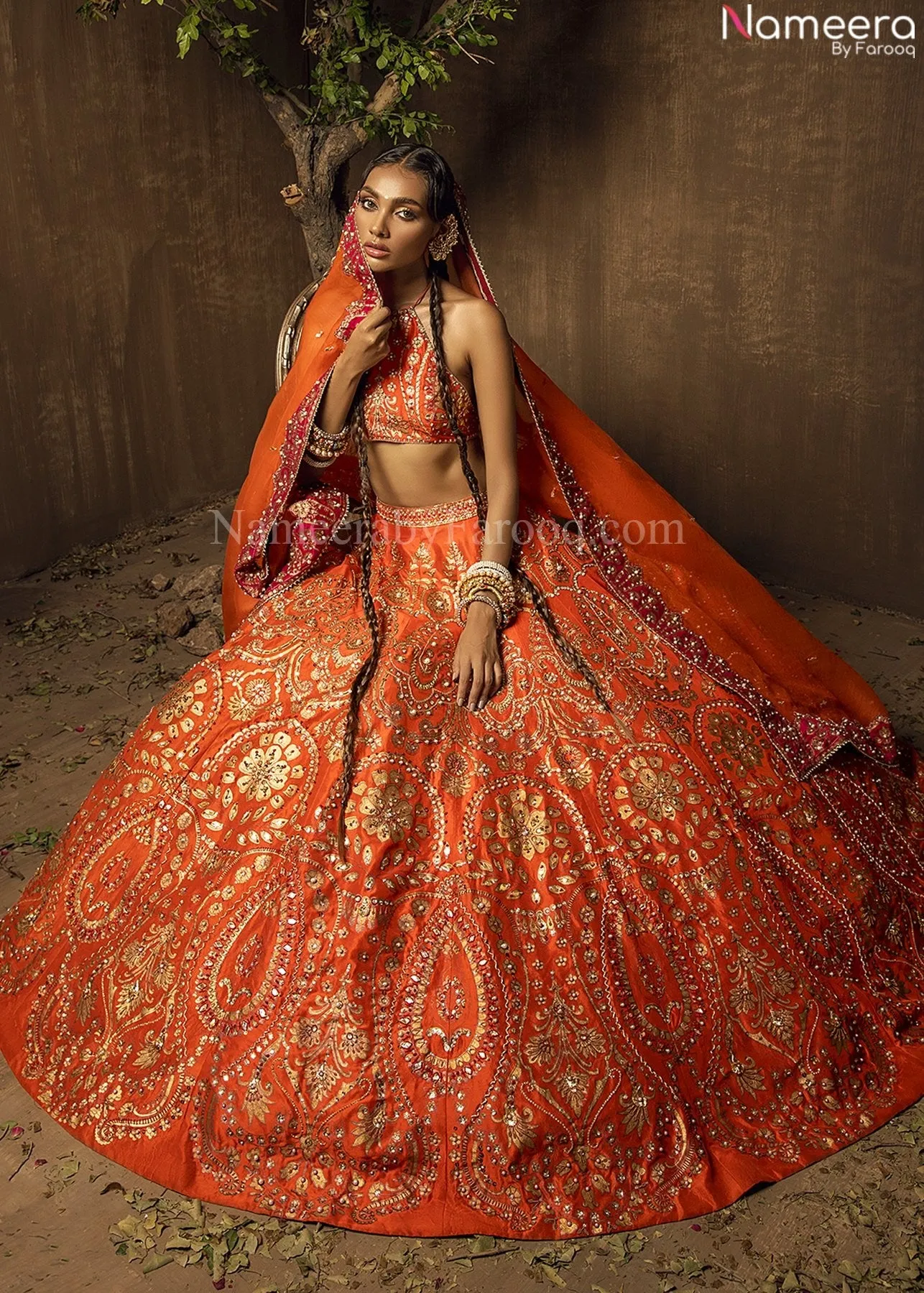Orange Pink Lehenga Choli Bridal Designer Dress #BN803