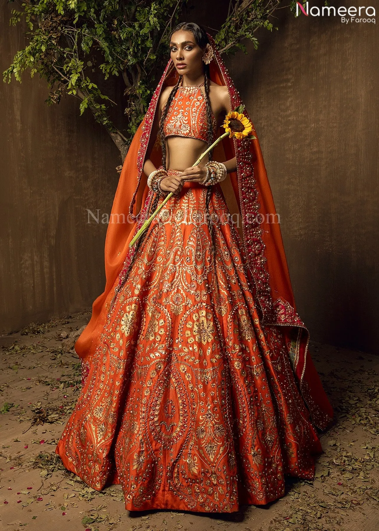 Orange Pink Lehenga Choli Bridal Designer Dress #BN803
