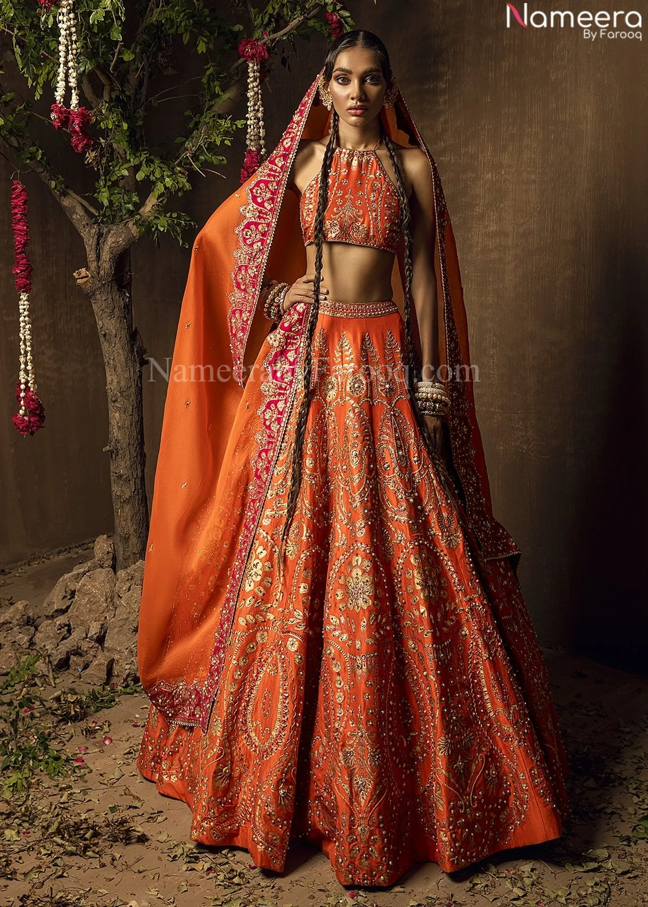 Orange Pink Lehenga Choli Bridal Designer Dress #BN803