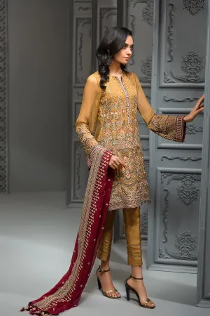 Pakistani Embroidered Party Wear in Mustard Color #J4350