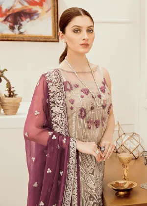 Pakistani  fancy chiffon outfit in decent grey color # P2284