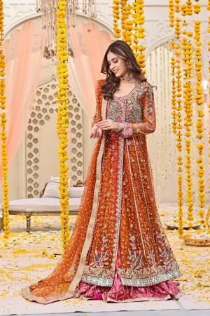 Pakistani Mehndi Dress in Angrakha and Lehenga Style