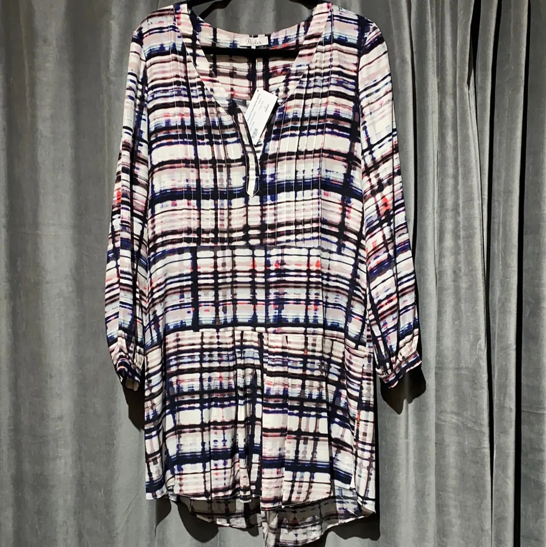 Parker Plaid Silk print Three Quarter Sleeve Short Dress