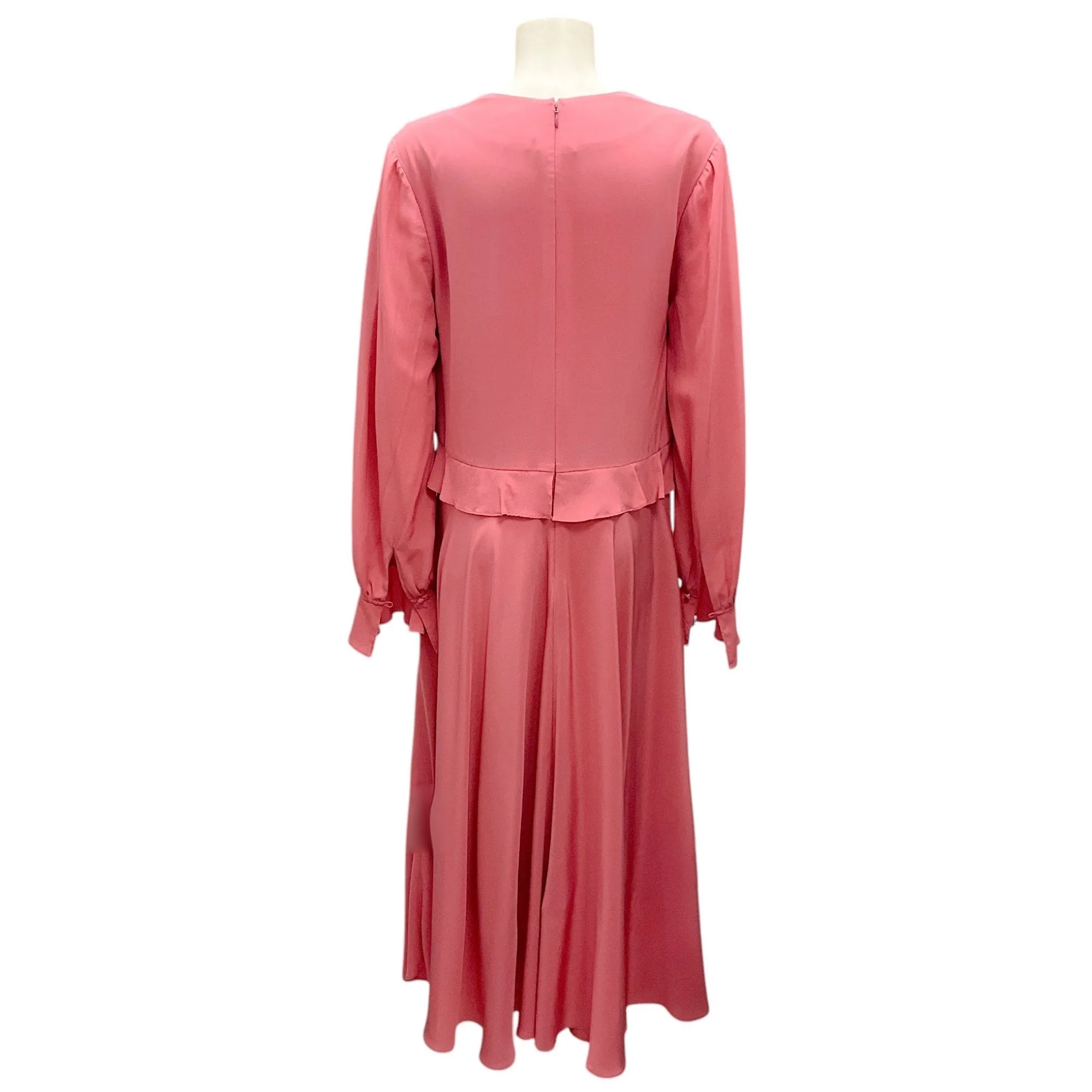 Paul Smith Blush Pink Ruffled Long Sleeved Silk Midi Dress