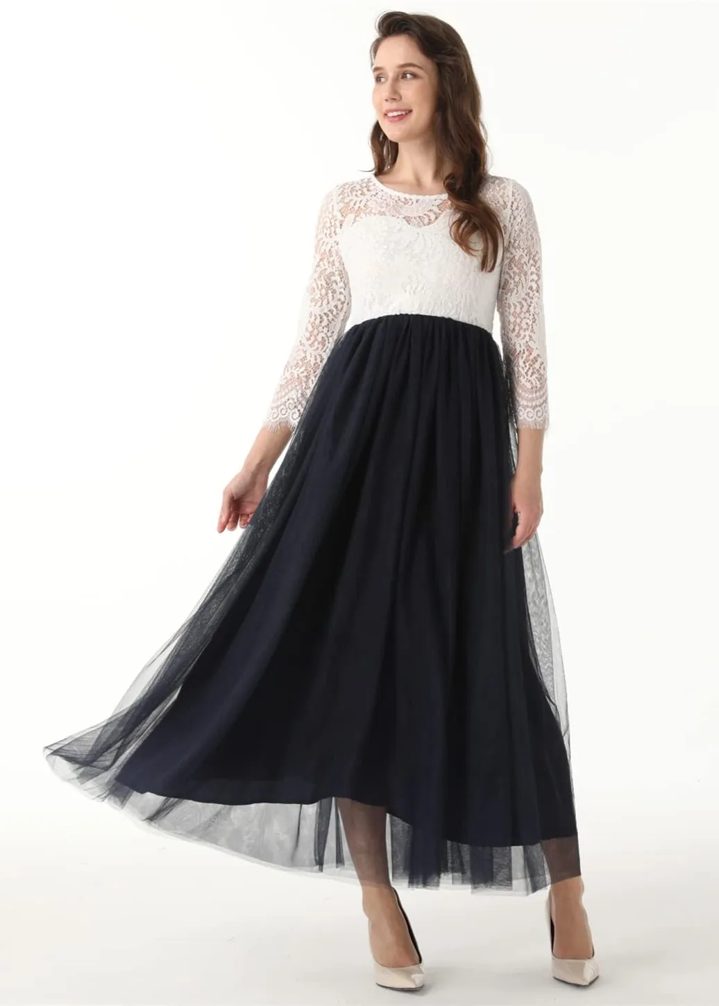 Peony Lace Dress for Women in Navy