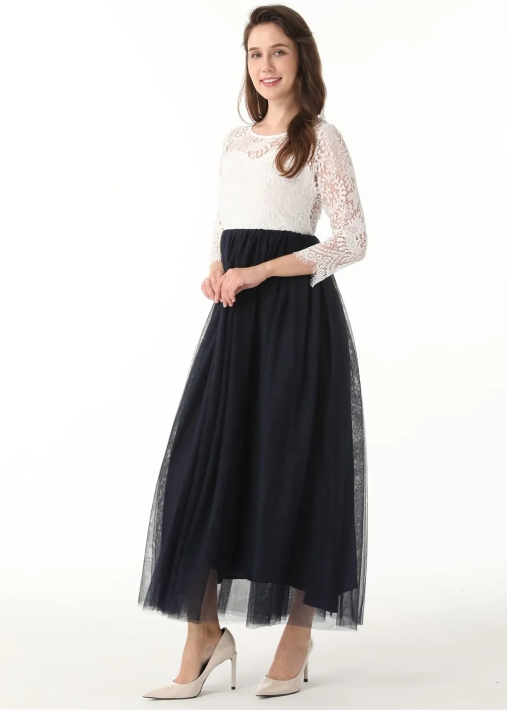 Peony Lace Dress for Women in Navy