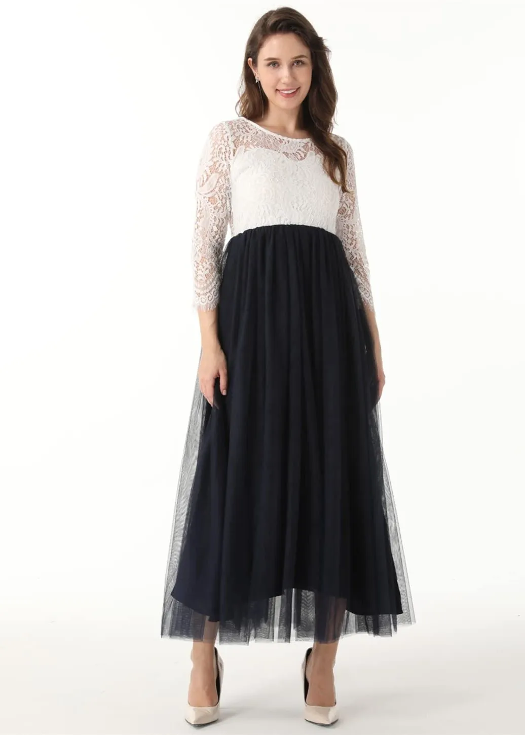 Peony Lace Dress for Women in Navy