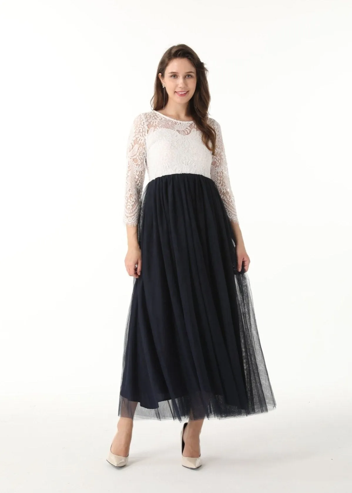 Peony Lace Dress for Women in Navy