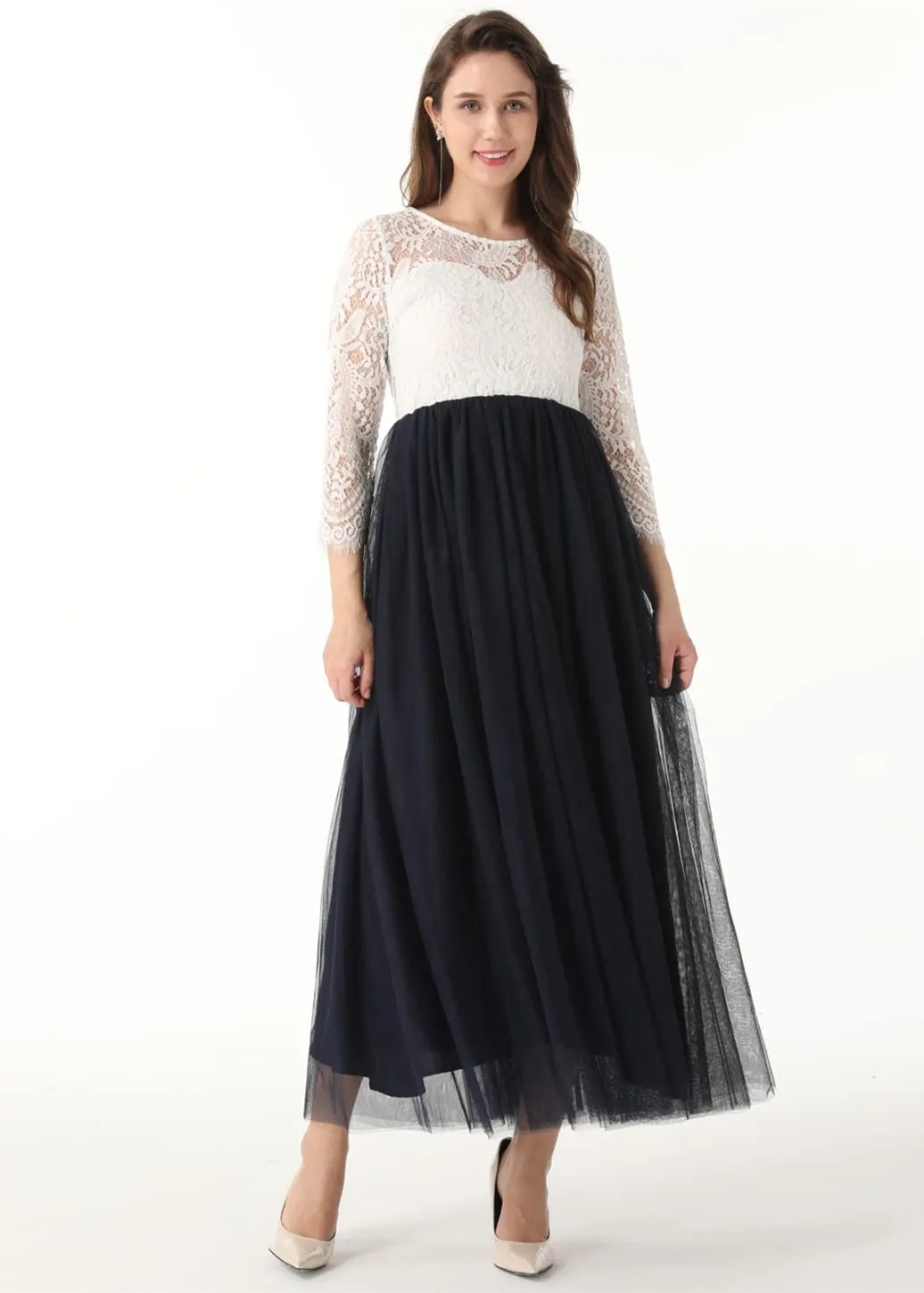 Peony Lace Dress for Women in Navy