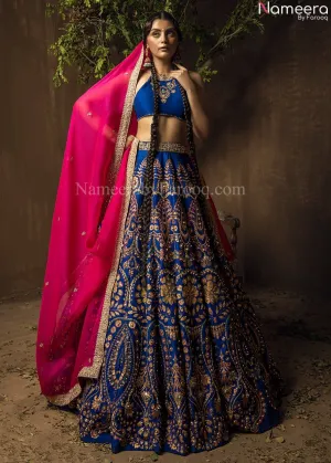 Pink Blue Silk Lehenga Choli for Bridal Wear #BN804