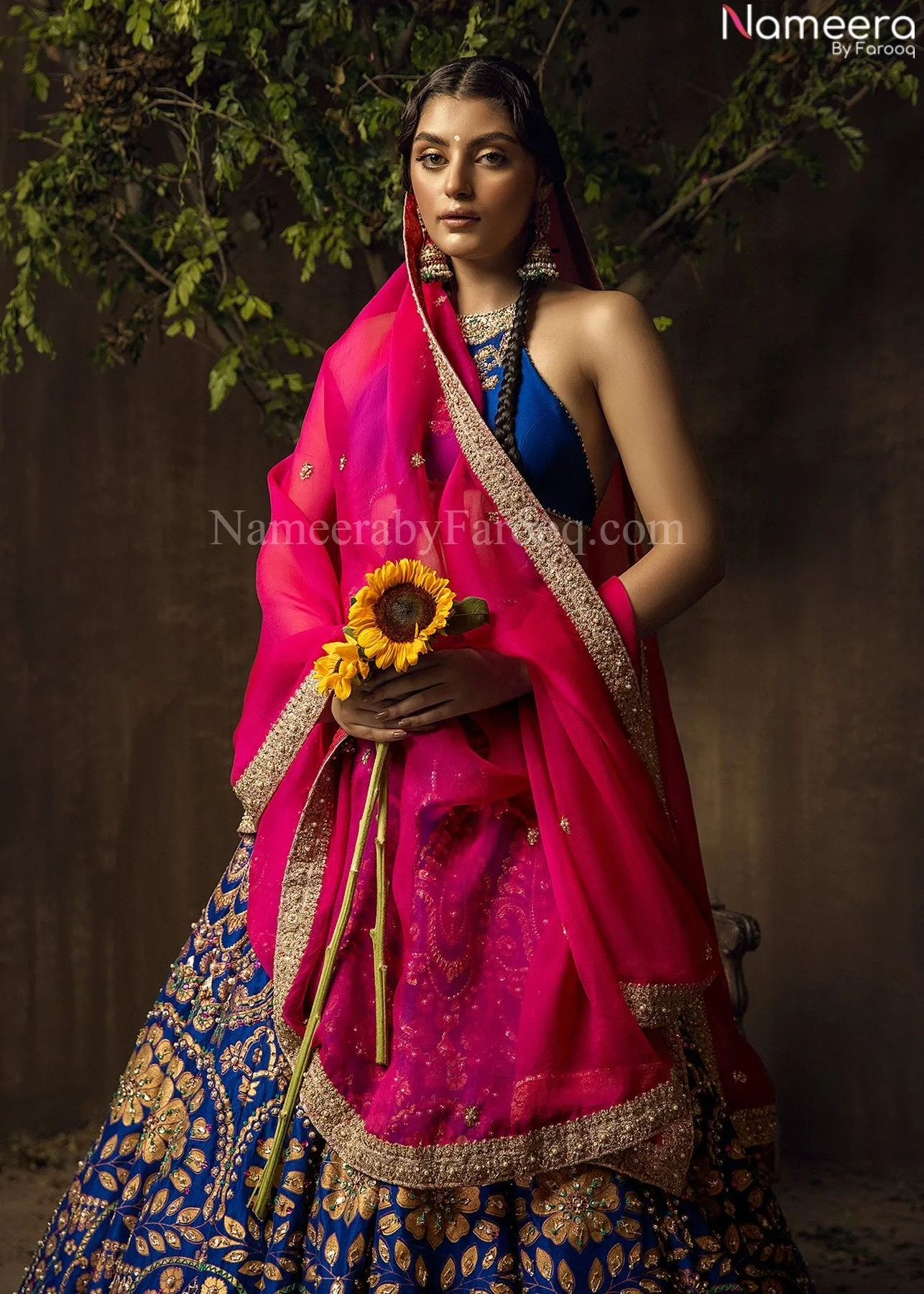 Pink Blue Silk Lehenga Choli for Bridal Wear #BN804