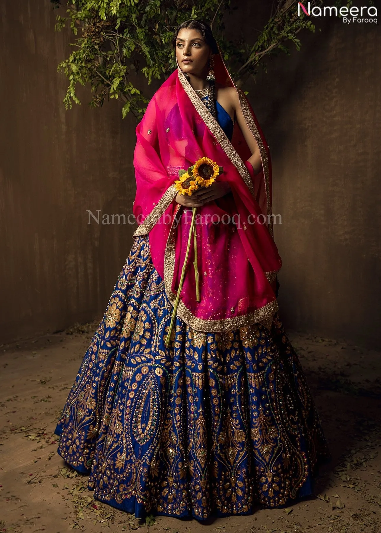 Pink Blue Silk Lehenga Choli for Bridal Wear #BN804