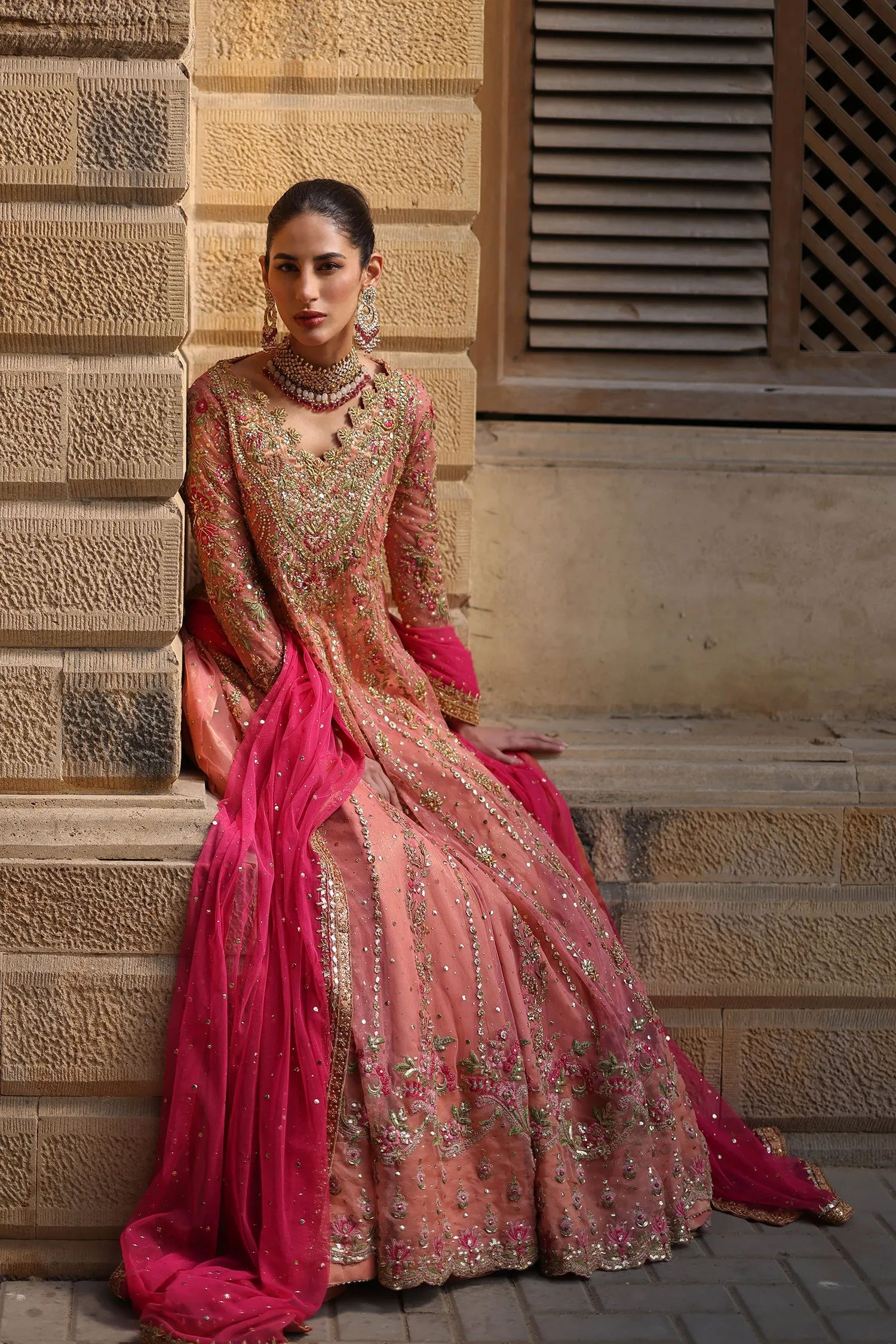 Pink Bridal Frock Lehenga for Pakistani Bridal Dresses