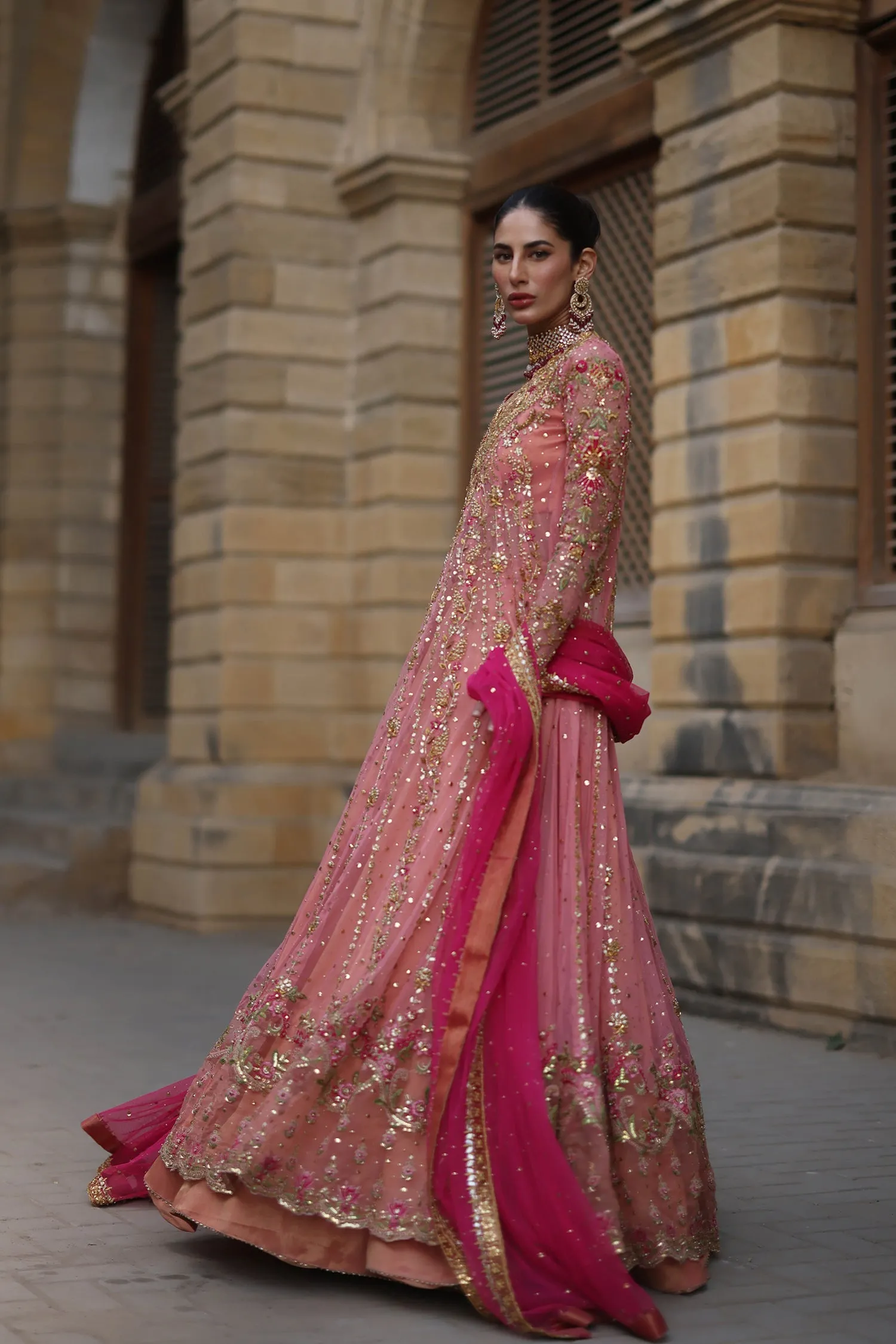 Pink Bridal Frock Lehenga for Pakistani Bridal Dresses