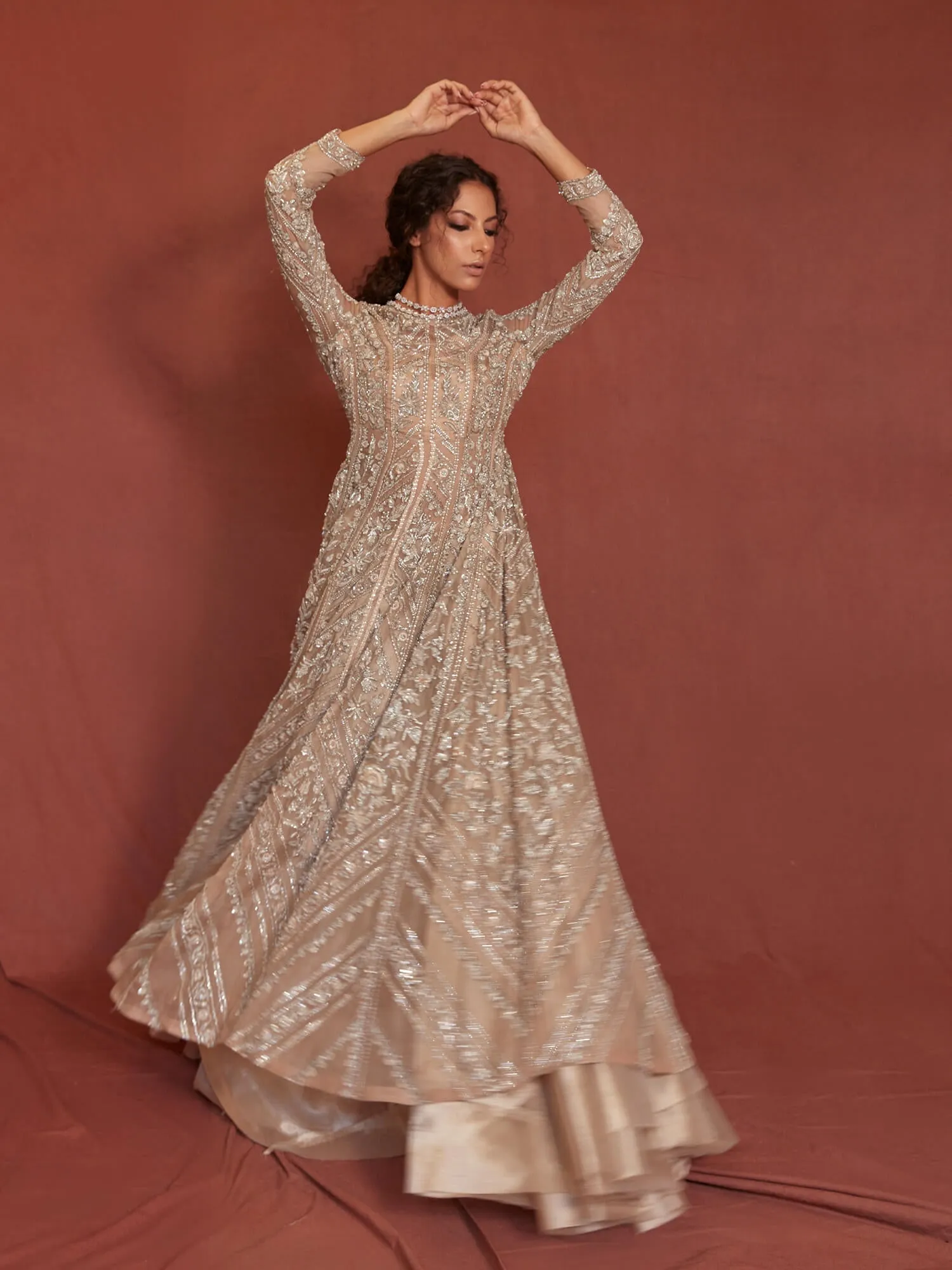 Pink Net Gown Lehenga Pakistani Wedding Dresses