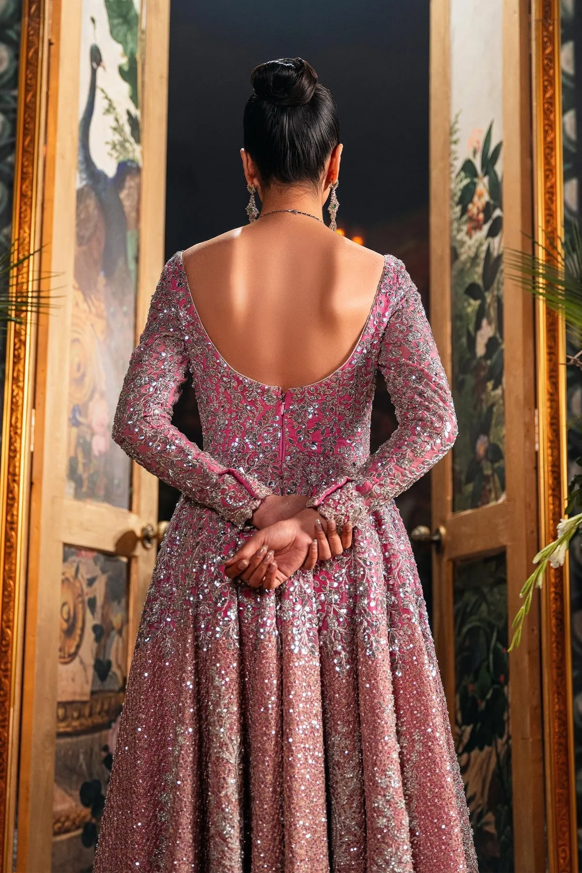 Pink Pakistani Bridal Dress in Pishwas Frock Style