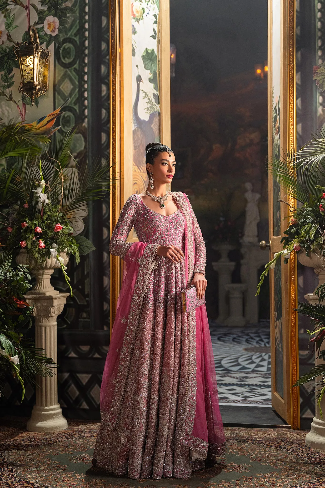 Pink Pakistani Bridal Dress in Pishwas Frock Style