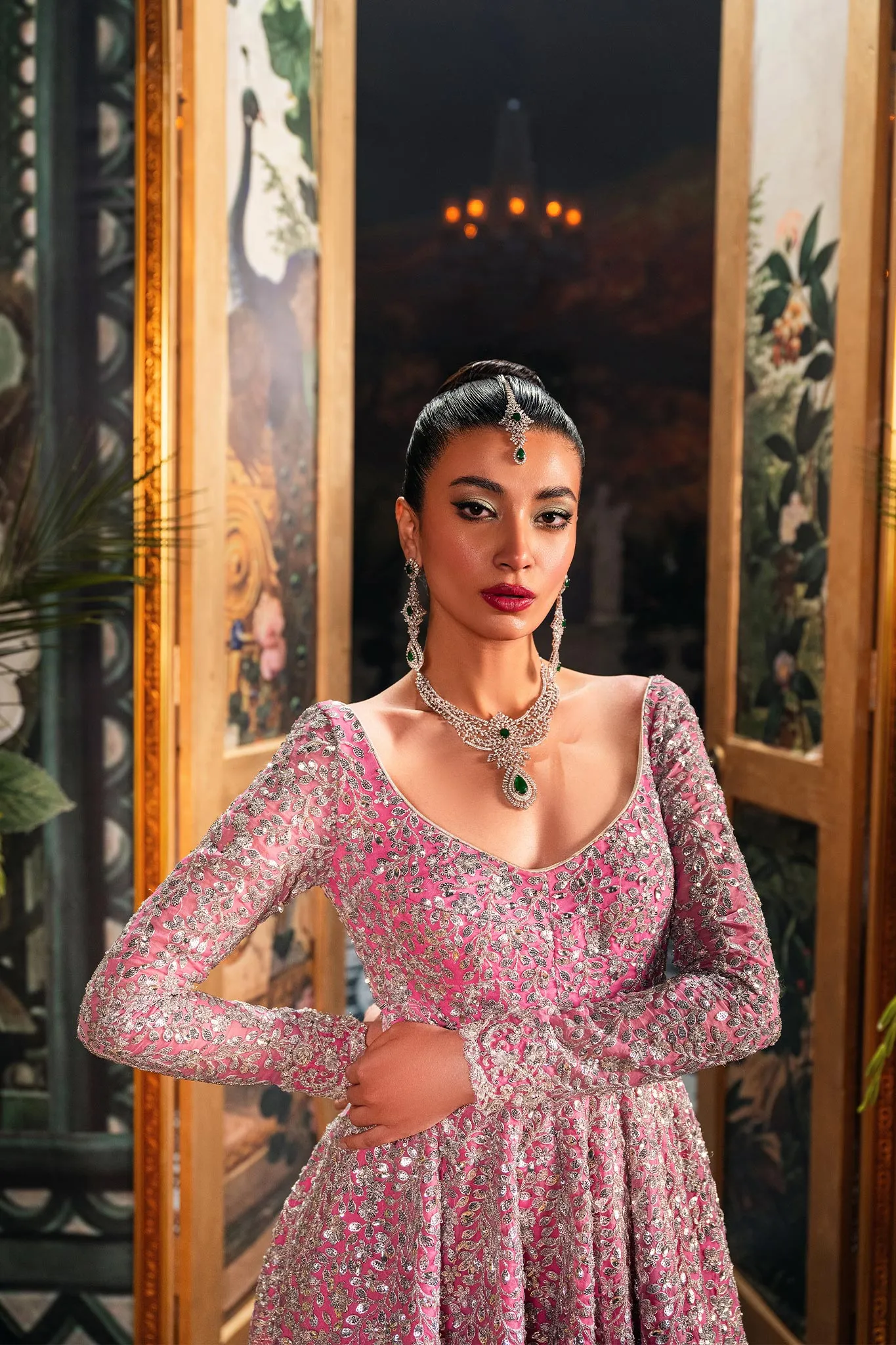 Pink Pakistani Bridal Dress in Pishwas Frock Style
