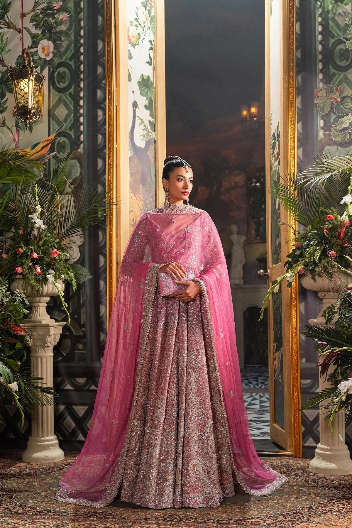 Pink Pakistani Bridal Dress in Pishwas Frock Style